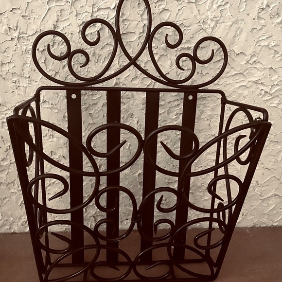 Decorative Large Wrought Iron Wall Mount Slanted Organizer - Picture 3 of 4